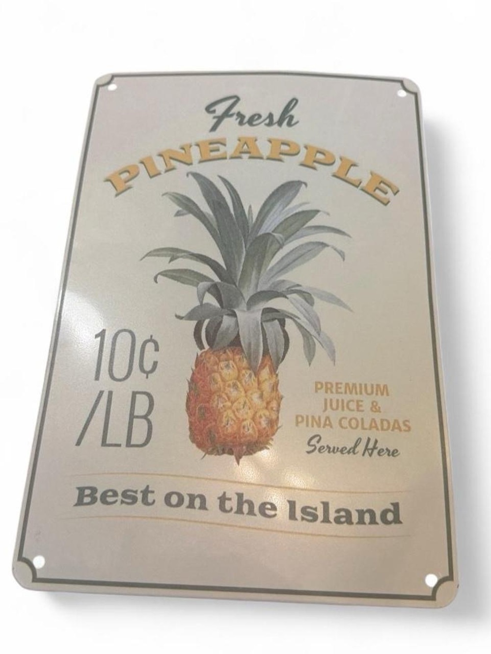 Vintage-Style Fresh Pineapple Wall Sign - Cream & Gold